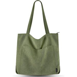 Women's Green Corduroy Spacious Secured Versatile Stylish Large Shoulder Bag